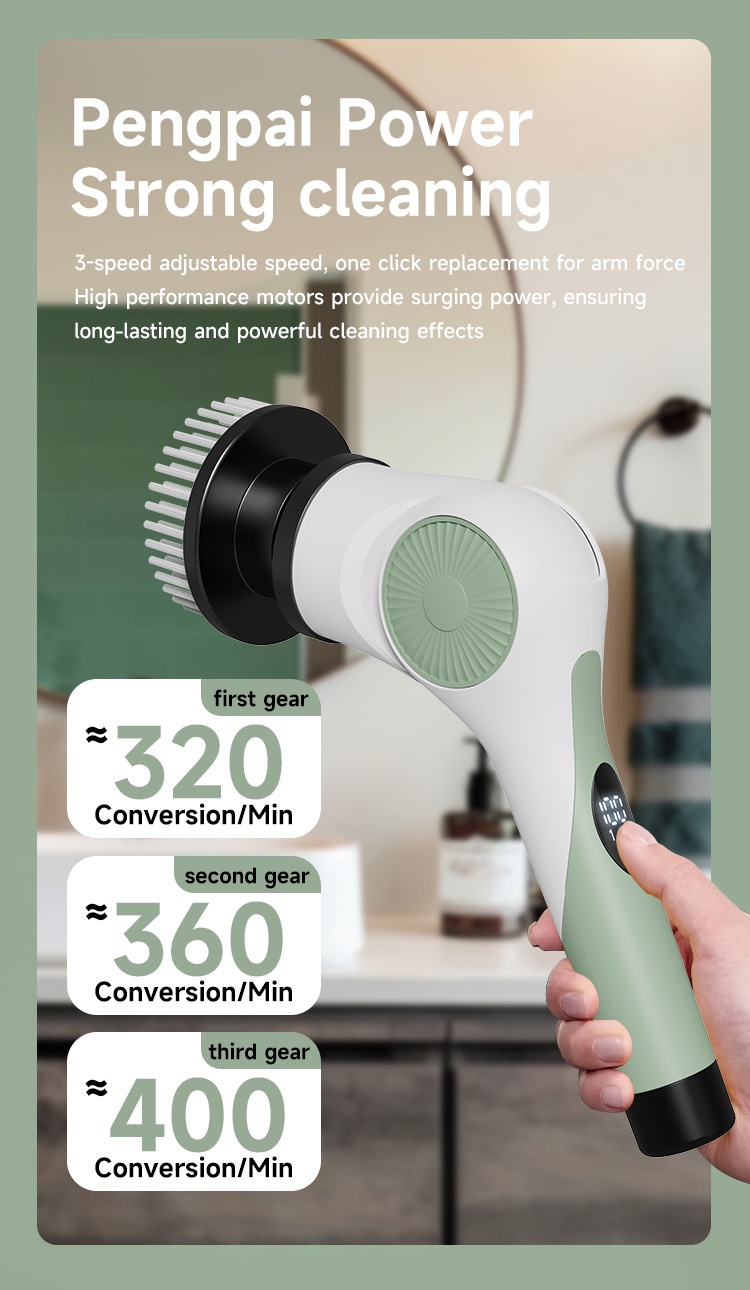 10-in-1 Multipurpose Electric Cleaning Brush, Power Scrubber with Extension, 25W Motor, 3-Speed Settings, IPX7 Waterproof, Type-C Charging, 90-Min Cordless Use