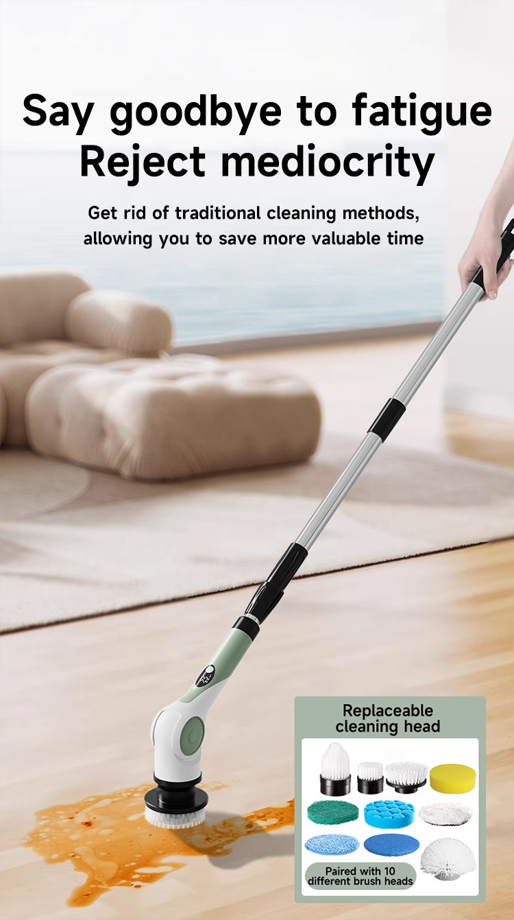 10-in-1 Multipurpose Electric Cleaning Brush, Power Scrubber with Extension, 25W Motor, 3-Speed Settings, IPX7 Waterproof, Type-C Charging, 90-Min Cordless Use