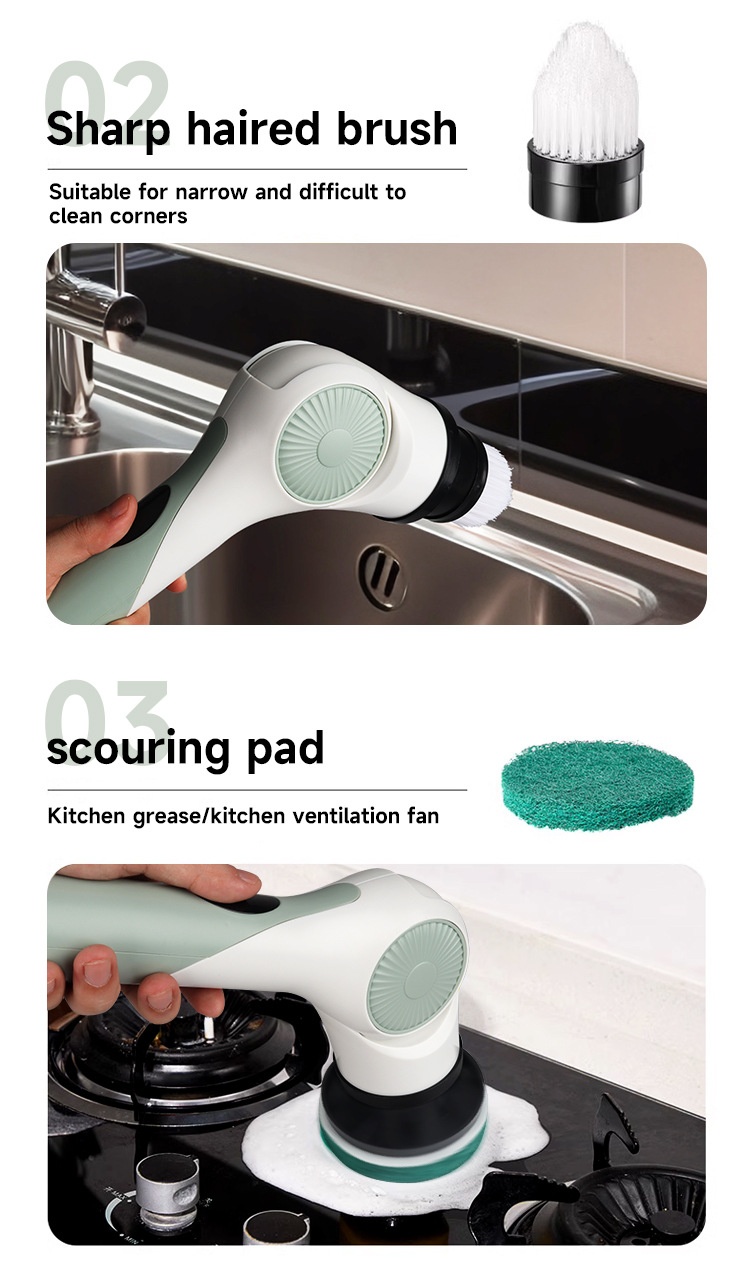 10-in-1 Multipurpose Electric Cleaning Brush, Power Scrubber with Extension, 25W Motor, 3-Speed Settings, IPX7 Waterproof, Type-C Charging, 90-Min Cordless Use