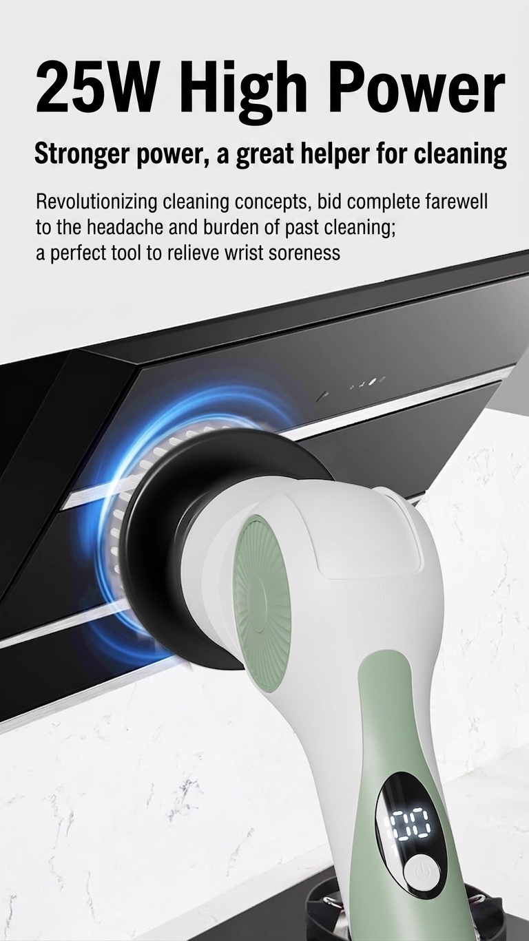 10-in-1 Multipurpose Electric Cleaning Brush, Power Scrubber with Extension, 25W Motor, 3-Speed Settings, IPX7 Waterproof, Type-C Charging, 90-Min Cordless Use