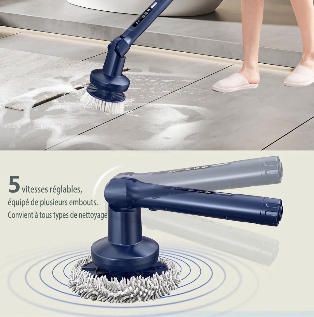 Brosse de nettoyage électrique rotative multifonctionnelle, nettoyeur puissant pour la maison et la voiture, moteur puissant pour un nettoyage en profondeur, têtes de brosse interchangeables, design ergonomique