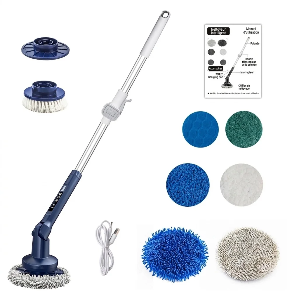 Brosse de nettoyage électrique rotative multifonctionnelle, nettoyeur puissant pour la maison et la voiture, moteur puissant pour un nettoyage en profondeur, têtes de brosse interchangeables, design ergonomique