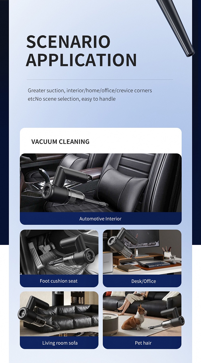 5-in-1 Portable Wireless Handheld Vacuum Cleaner & Water Wiper, 5000PA Powerful Suction, Type-C Fast Charging, Multiple Attachments for Car & Home