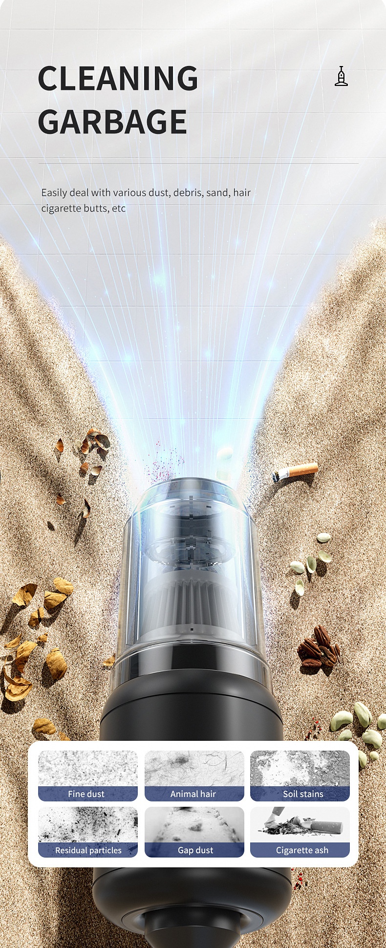 5-in-1 Portable Wireless Handheld Vacuum Cleaner & Water Wiper, 5000PA Powerful Suction, Type-C Fast Charging, Multiple Attachments for Car & Home