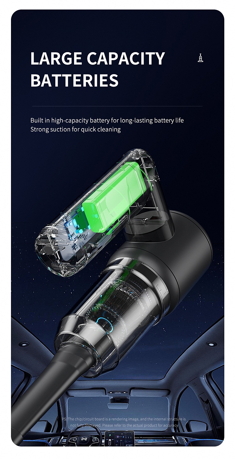 5-in-1 Portable Wireless Handheld Vacuum Cleaner & Water Wiper, 5000PA Powerful Suction, Type-C Fast Charging, Multiple Attachments for Car & Home