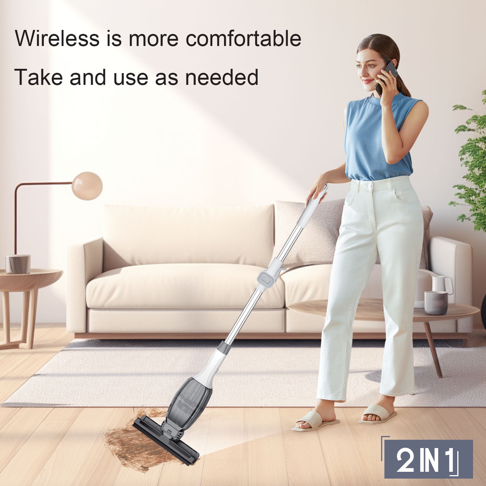 AA108 Wireless 2-in-1 Electric Mop & Window Cleaner, Ultra-Light Cordless Floor Scrubber, Strong Suction, Visual Water Tank, Extendable Handle, Long Battery Life