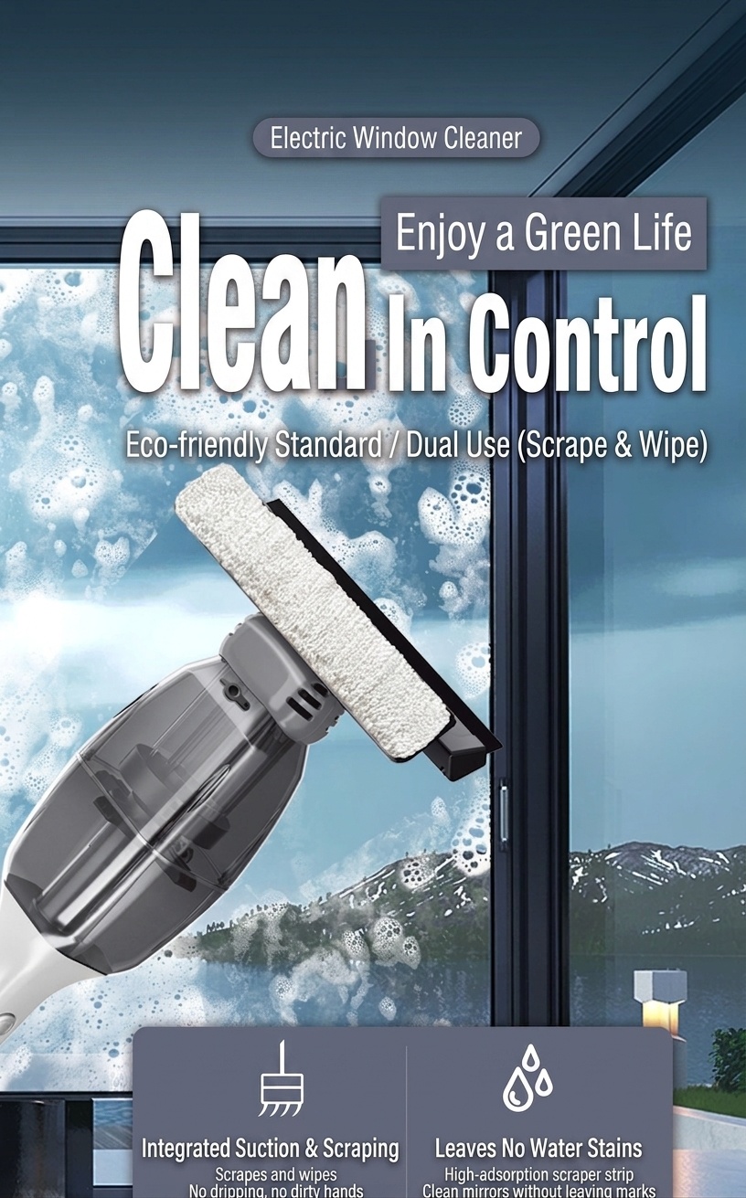 AA108 Wireless 2-in-1 Electric Mop & Window Cleaner, Ultra-Light Cordless Floor Scrubber, Strong Suction, Visual Water Tank, Extendable Handle, Long Battery Life
