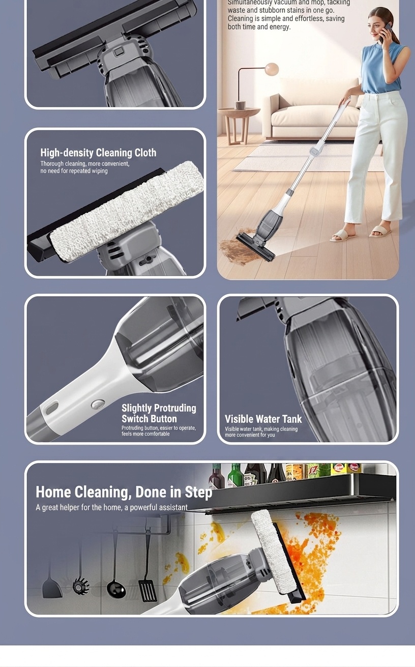 AA108 Wireless 2-in-1 Electric Mop & Window Cleaner, Ultra-Light Cordless Floor Scrubber, Strong Suction, Visual Water Tank, Extendable Handle, Long Battery Life