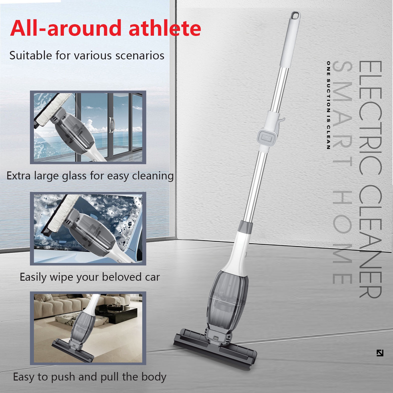 AA108 Wireless 2-in-1 Electric Mop & Window Cleaner, Ultra-Light Cordless Floor Scrubber, Strong Suction, Visual Water Tank, Extendable Handle, Long Battery Life