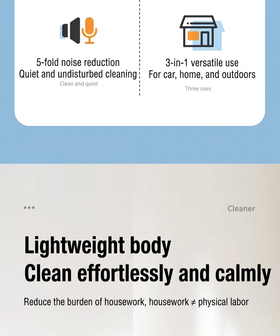 120W Wireless Handheld Vacuum Cleaner, 10kPa Powerful Suction, Lightweight & Portable for Home & Car, 5-Double Noise Reduction, 30-Min Battery Life