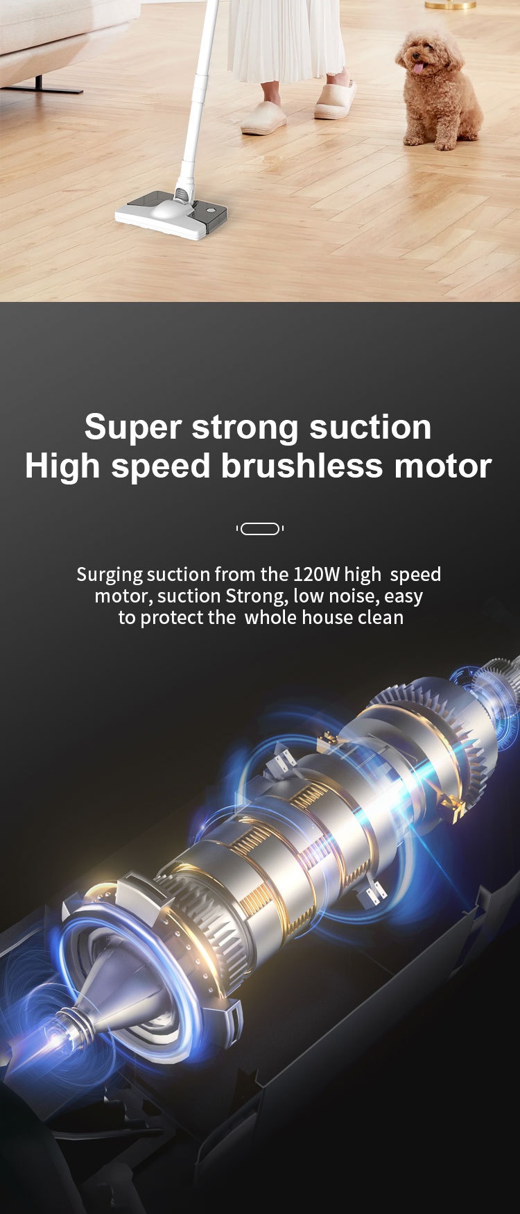 120W Wireless Handheld Vacuum Cleaner, 10kPa Powerful Suction, Lightweight & Portable for Home & Car, 5-Double Noise Reduction, 30-Min Battery Life