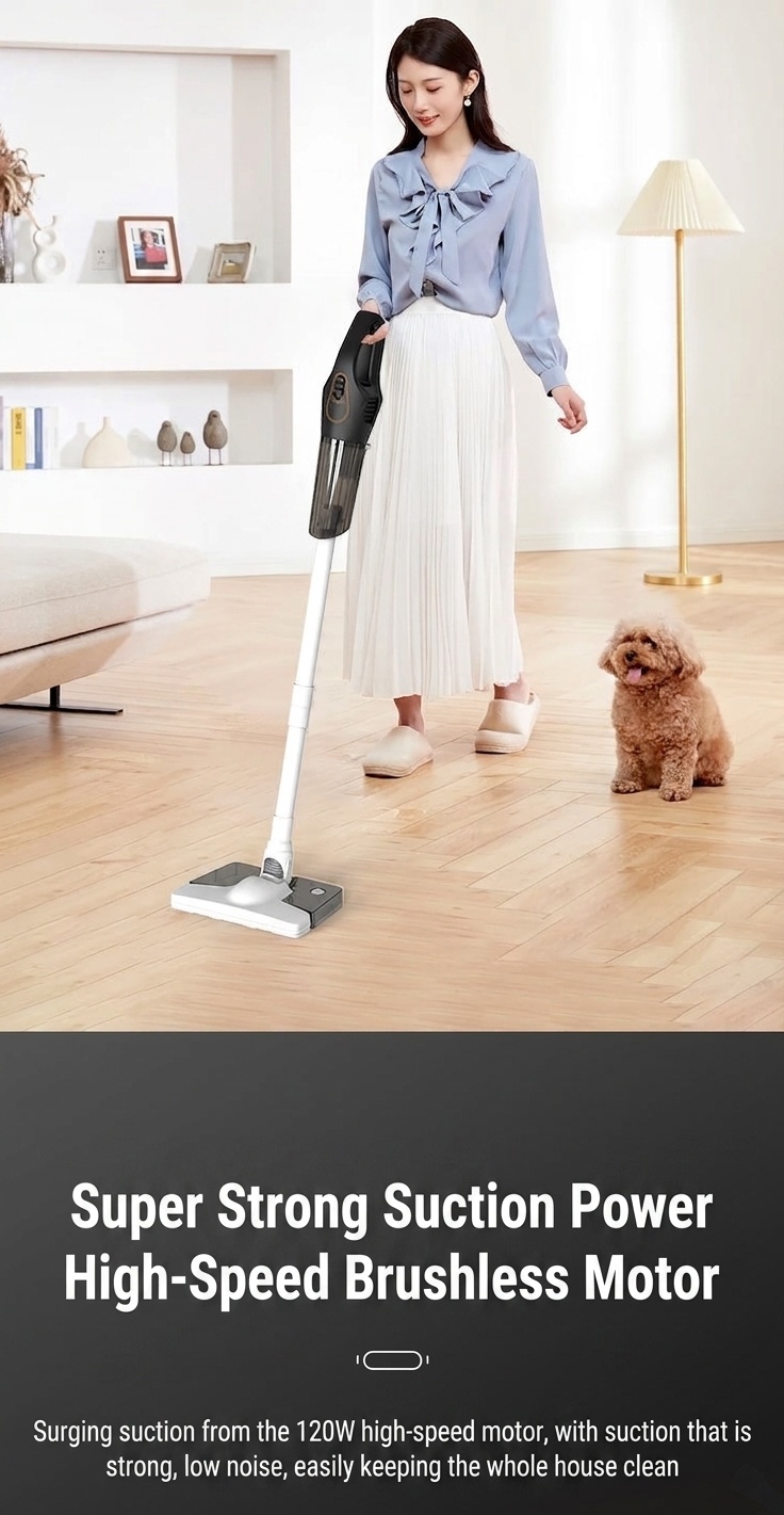 120W Wireless Handheld Vacuum Cleaner, 10kPa Powerful Suction, Lightweight & Portable for Home & Car, 5-Double Noise Reduction, 30-Min Battery Life