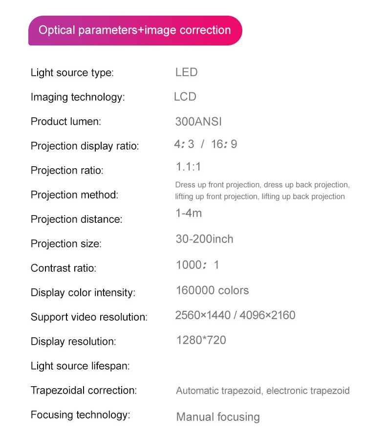 Y400 Portable Smart Projector with WiFi 6 & Bluetooth 5.0, Native 720P (1080P/4K Supported), 300 ANSI Lumens, 200" Display Home Theater Movie Projector, Built-in Speakers, Compatible with HDMI/Android 12