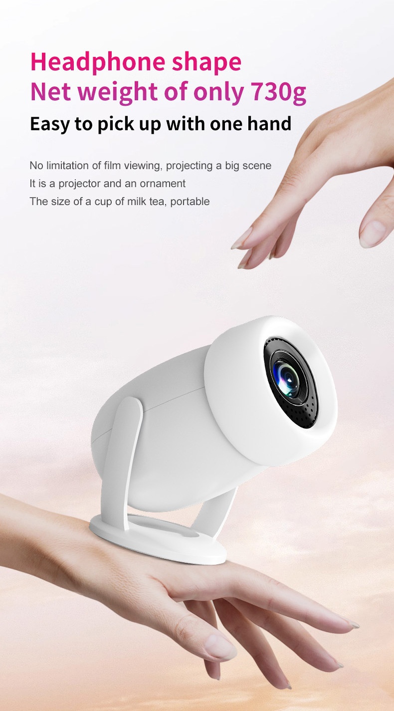Y400 Portable Smart Projector with WiFi 6 & Bluetooth 5.0, Native 720P (1080P/4K Supported), 300 ANSI Lumens, 200" Display Home Theater Movie Projector, Built-in Speakers, Compatible with HDMI/Android 12