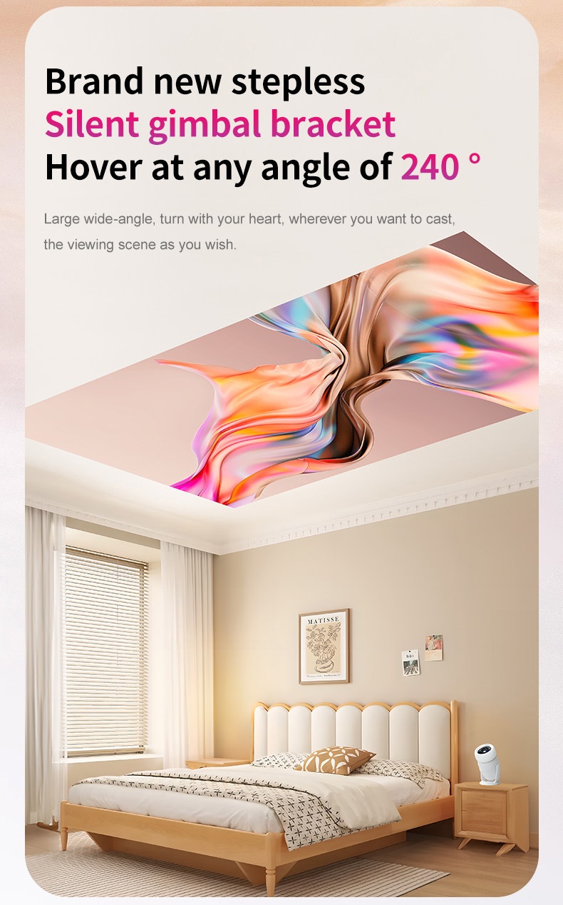 Y400 Portable Smart Projector with WiFi 6 & Bluetooth 5.0, Native 720P (1080P/4K Supported), 300 ANSI Lumens, 200" Display Home Theater Movie Projector, Built-in Speakers, Compatible with HDMI/Android 12
