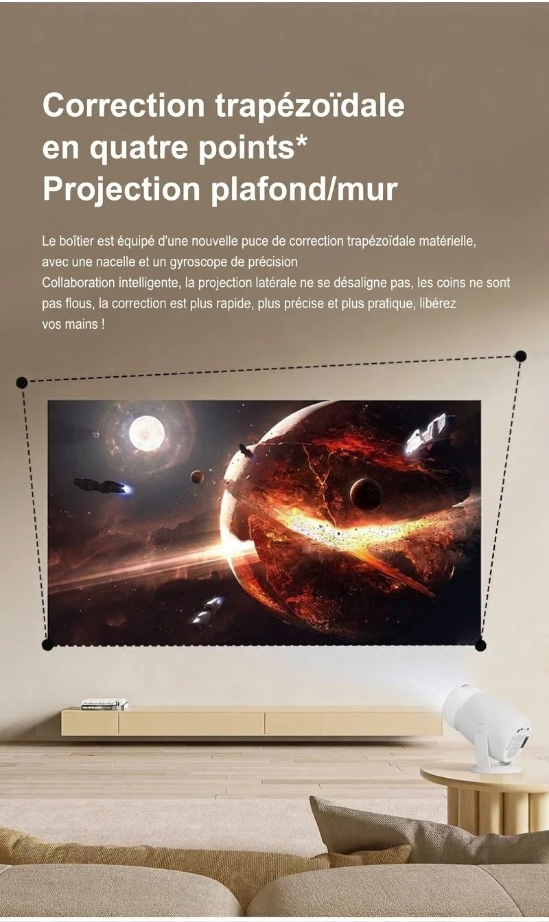 Projecteur intelligent portable Y400 avec WiFi 6 et Bluetooth 5.0, résolution native 720p (compatible 1080p/4K), 300 lumens ANSI, écran de 200 pouces, projecteur home cinéma, haut-parleurs intégrés, compatible HDMI/Android 12