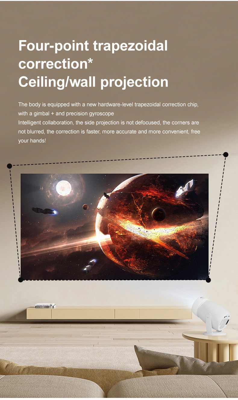 Y400 Portable Smart Projector with WiFi 6 & Bluetooth 5.0, Native 720P (1080P/4K Supported), 300 ANSI Lumens, 200" Display Home Theater Movie Projector, Built-in Speakers, Compatible with HDMI/Android 12
