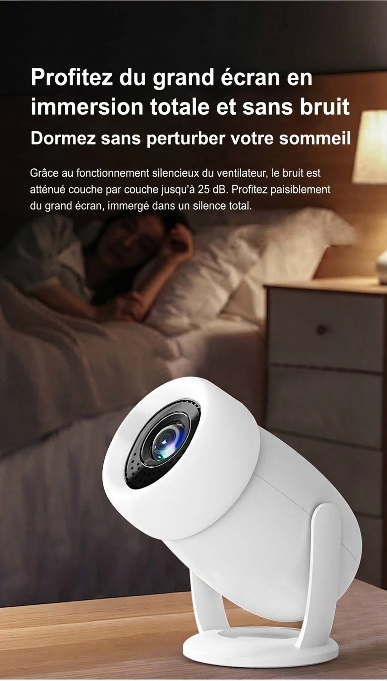 Projecteur intelligent portable Y400 avec WiFi 6 et Bluetooth 5.0, résolution native 720p (compatible 1080p/4K), 300 lumens ANSI, écran de 200 pouces, projecteur home cinéma, haut-parleurs intégrés, compatible HDMI/Android 12
