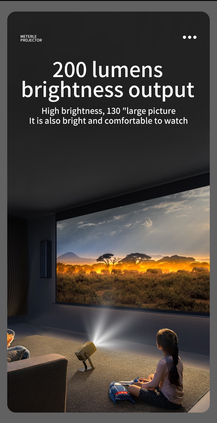 K300 Portable Smart Projector, 720P HD Movie Projector with WiFi 6 & Bluetooth 5.0, 200 ANSI Lumens, Android 14, 200" Display for Home Theater and Outdoor Use