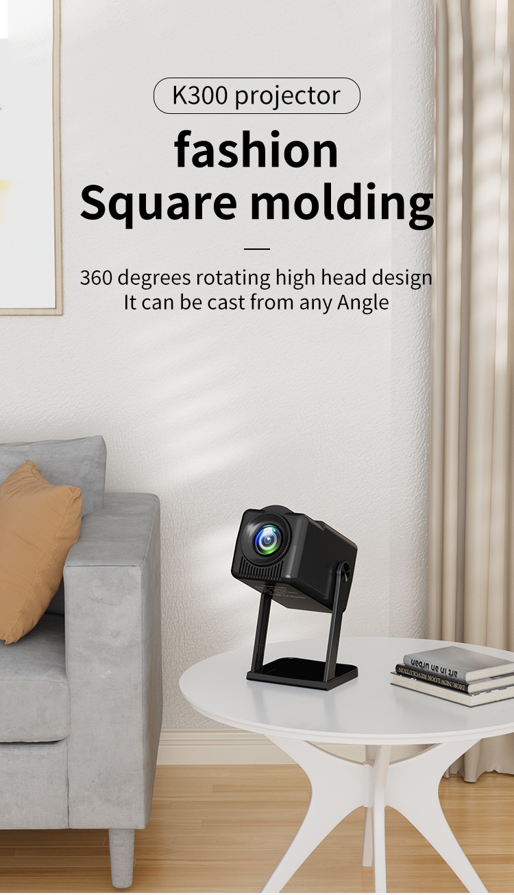 K300 Portable Smart Projector, 720P HD Movie Projector with WiFi 6 & Bluetooth 5.0, 200 ANSI Lumens, Android 14, 200" Display for Home Theater and Outdoor Use