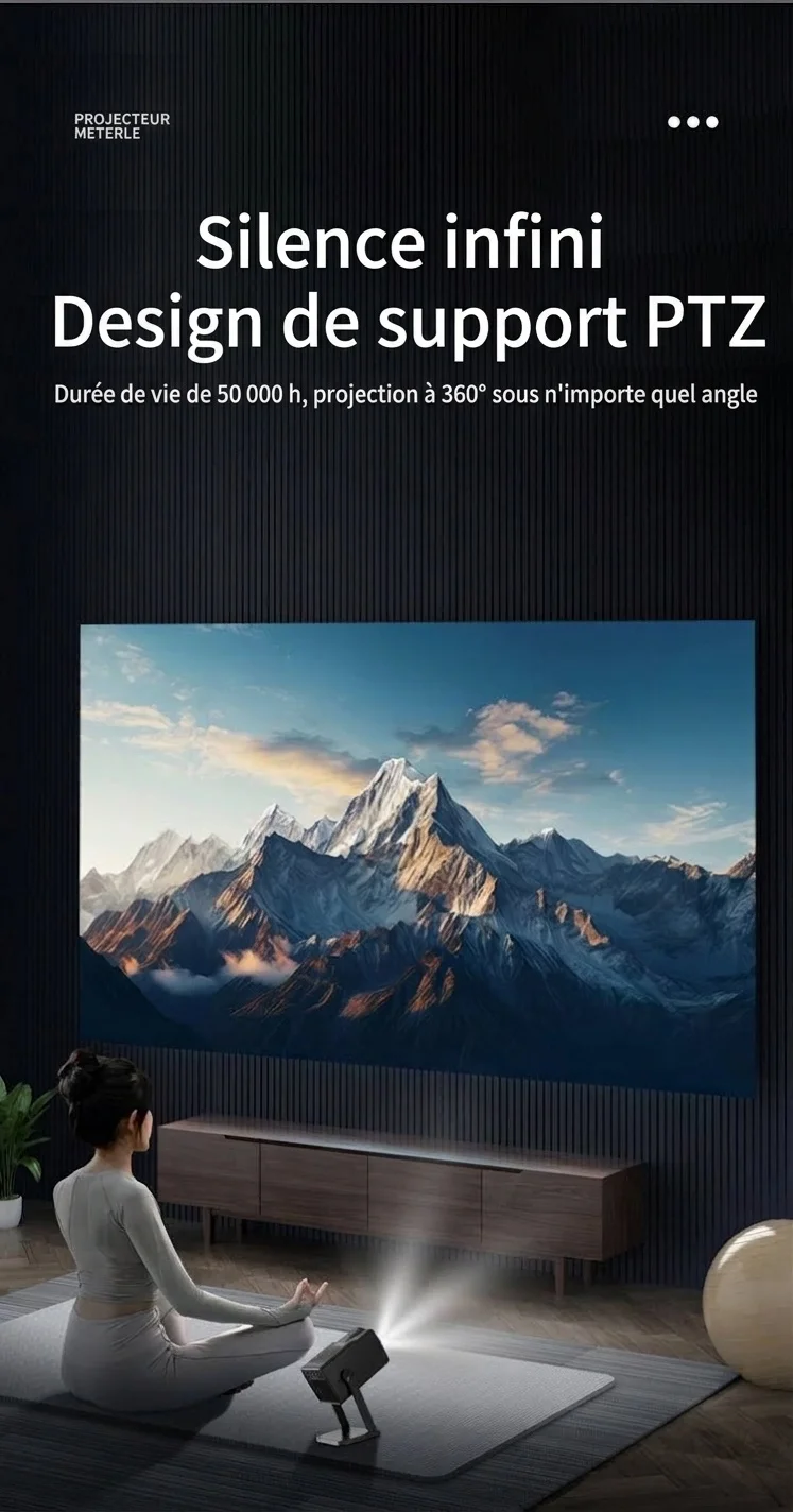 Projecteur intelligent portable K300, projecteur de films HD 720p avec WiFi 6 et Bluetooth 5.0, 200 lumens ANSI, Android 14, écran de 200 pouces pour home cinéma et utilisation en extérieur