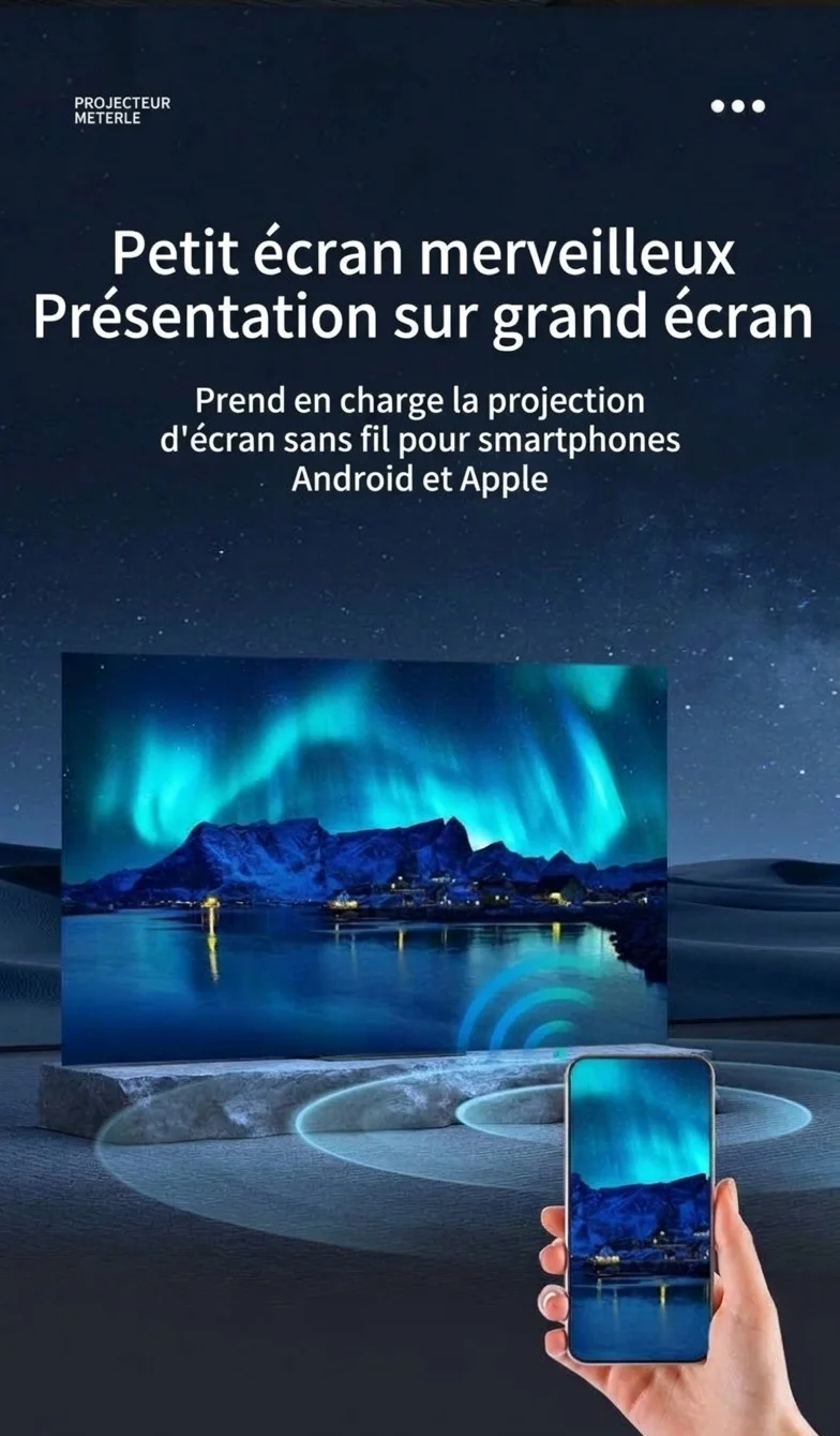 Projecteur intelligent portable K300, projecteur de films HD 720p avec WiFi 6 et Bluetooth 5.0, 200 lumens ANSI, Android 14, écran de 200 pouces pour home cinéma et utilisation en extérieur