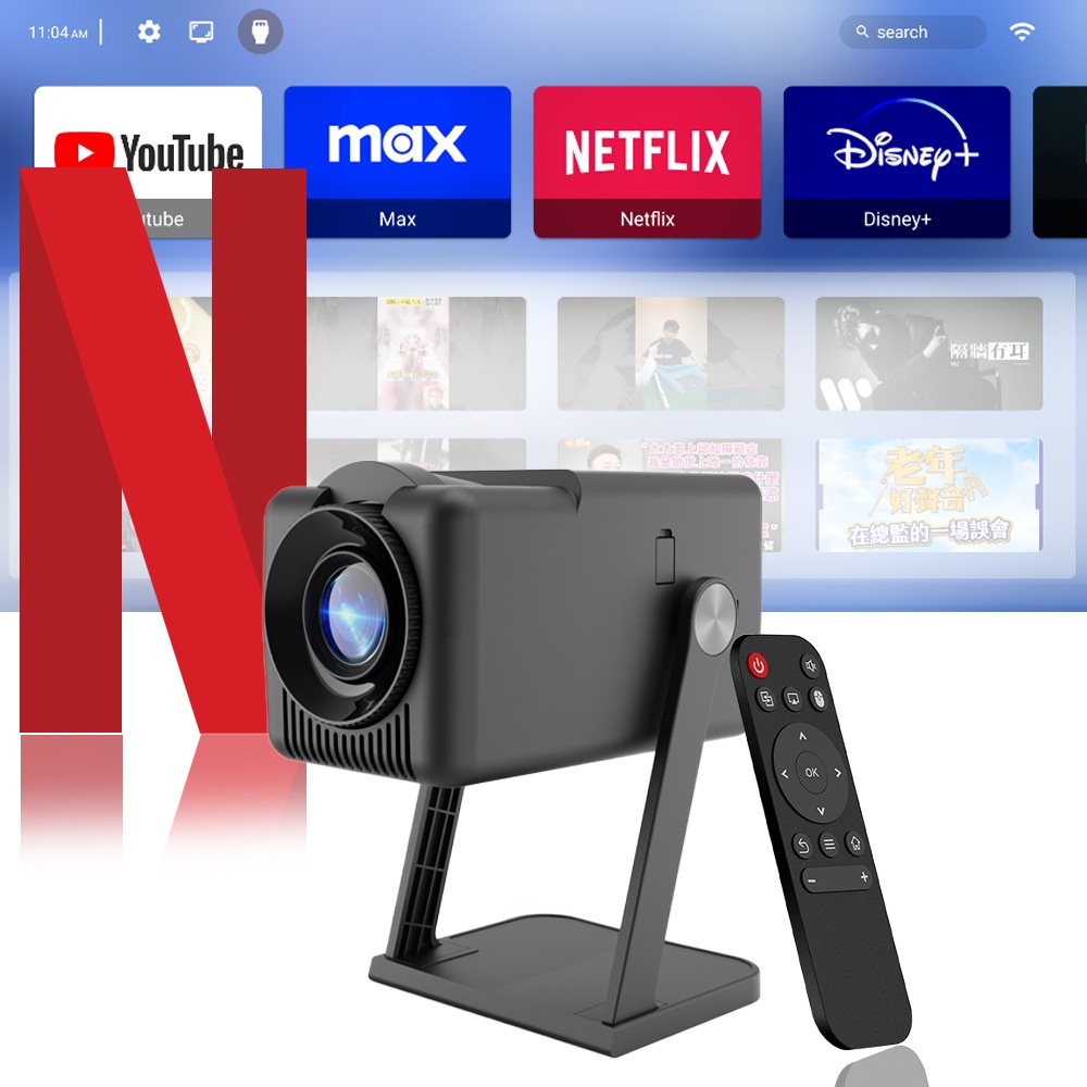 K300 Portable Smart Projector, 720P HD Movie Projector with WiFi 6 & Bluetooth 5.0, 200 ANSI Lumens, Android 14, 200" Display for Home Theater and Outdoor Use