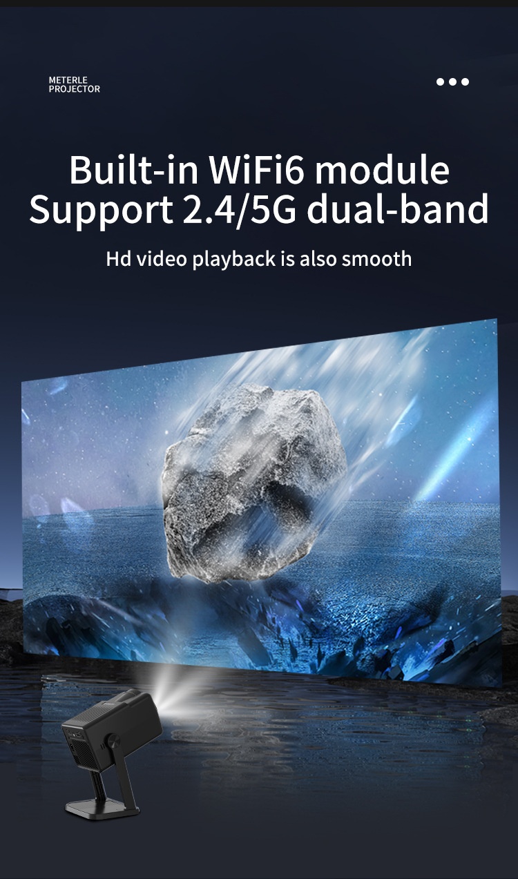 K300 Portable Smart Projector, 720P HD Movie Projector with WiFi 6 & Bluetooth 5.0, 200 ANSI Lumens, Android 14, 200" Display for Home Theater and Outdoor Use