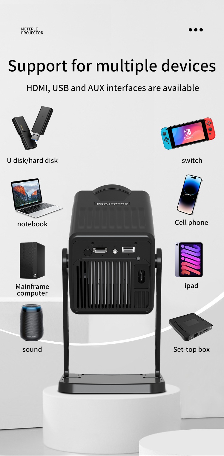 K300 Portable Smart Projector, 720P HD Movie Projector with WiFi 6 & Bluetooth 5.0, 200 ANSI Lumens, Android 14, 200" Display for Home Theater and Outdoor Use