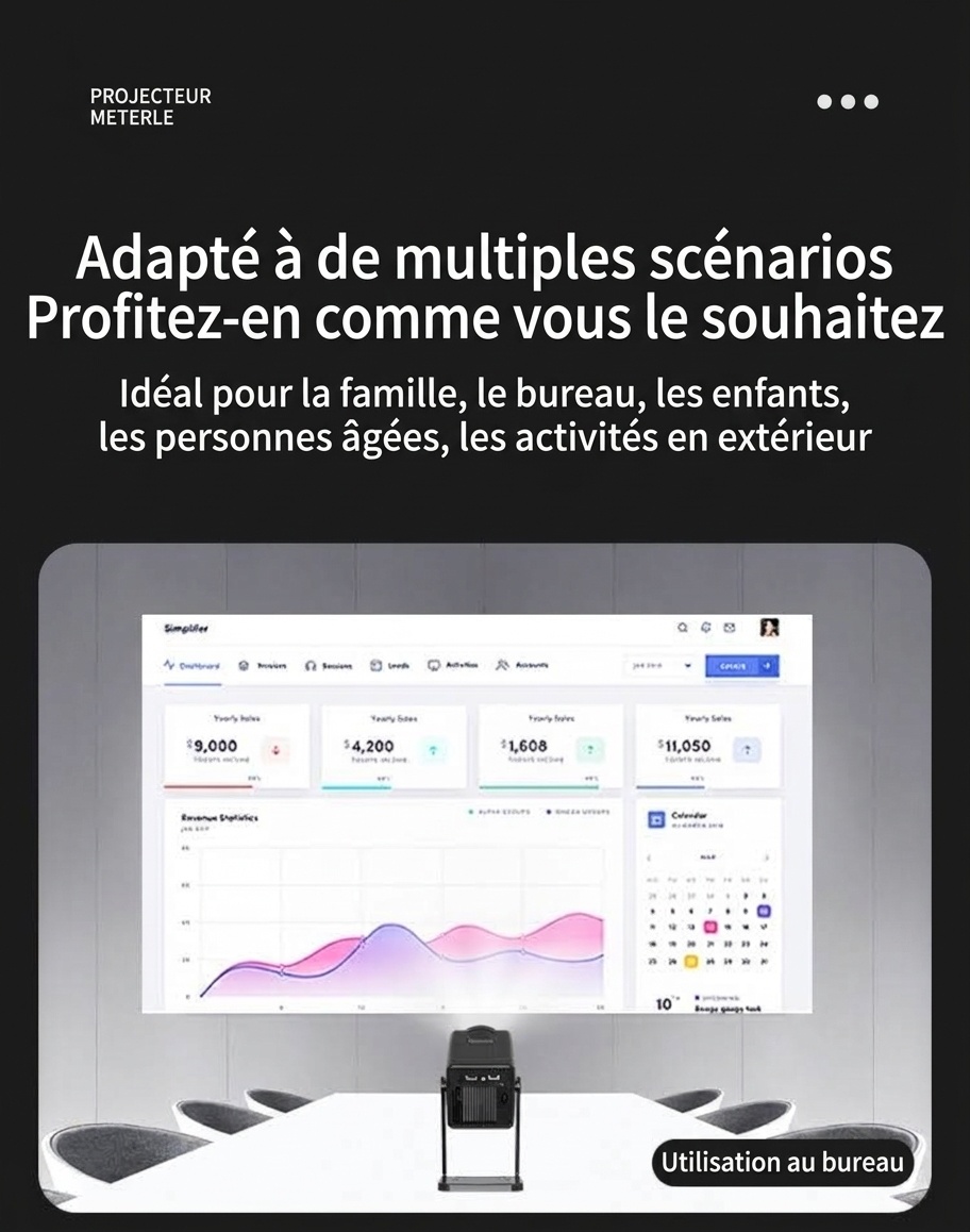 Projecteur intelligent portable K300, projecteur de films HD 720p avec WiFi 6 et Bluetooth 5.0, 200 lumens ANSI, Android 14, écran de 200 pouces pour home cinéma et utilisation en extérieur