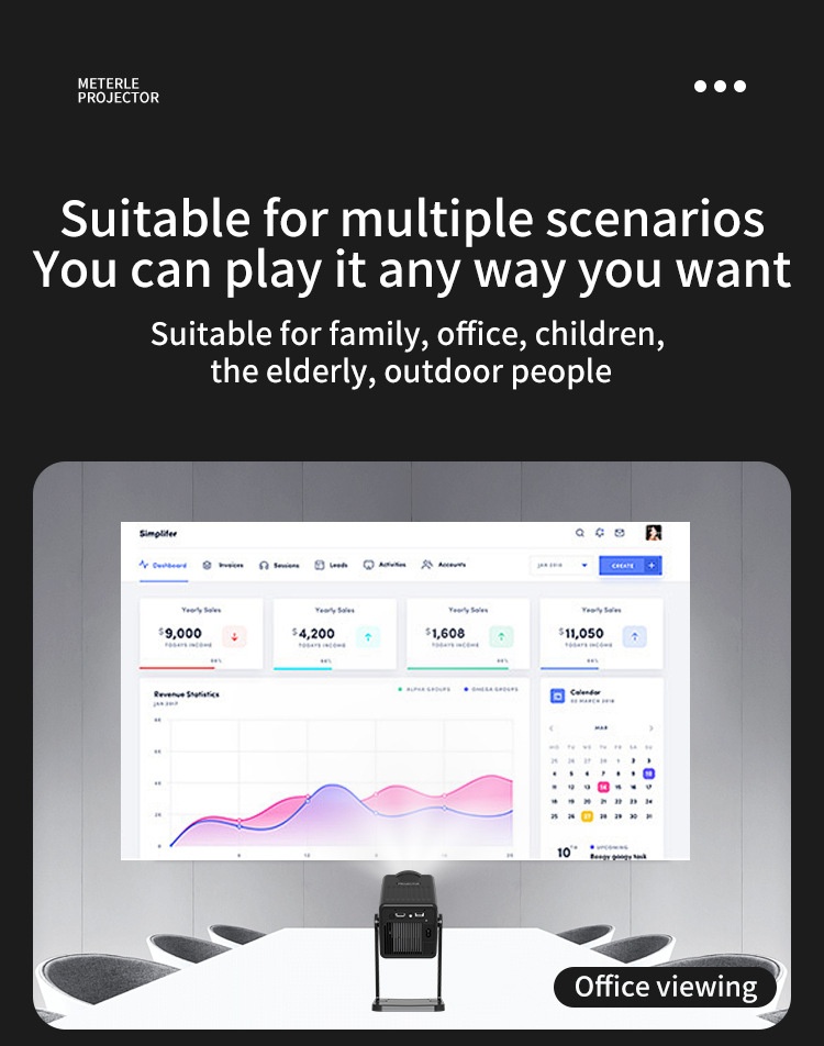 K300 Portable Smart Projector, 720P HD Movie Projector with WiFi 6 & Bluetooth 5.0, 200 ANSI Lumens, Android 14, 200" Display for Home Theater and Outdoor Use