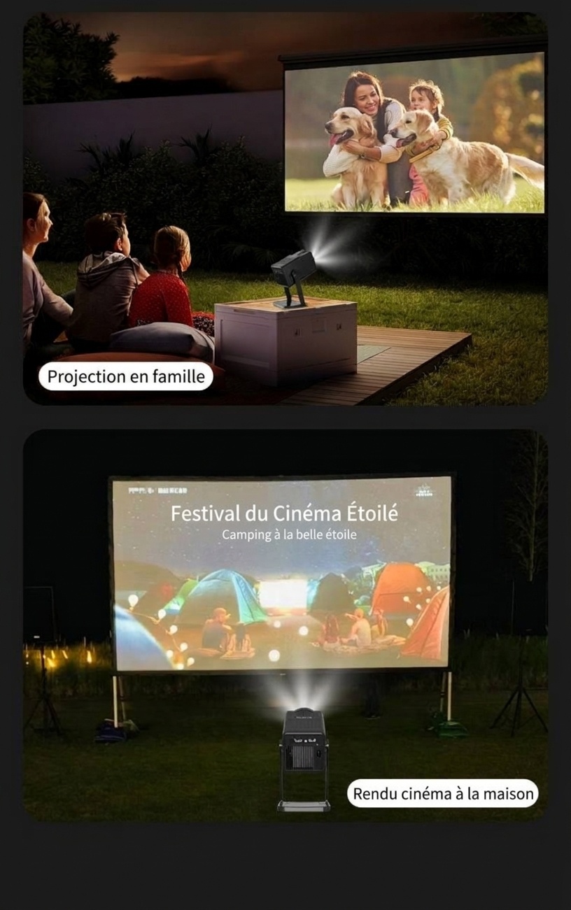 Projecteur intelligent portable K300, projecteur de films HD 720p avec WiFi 6 et Bluetooth 5.0, 200 lumens ANSI, Android 14, écran de 200 pouces pour home cinéma et utilisation en extérieur