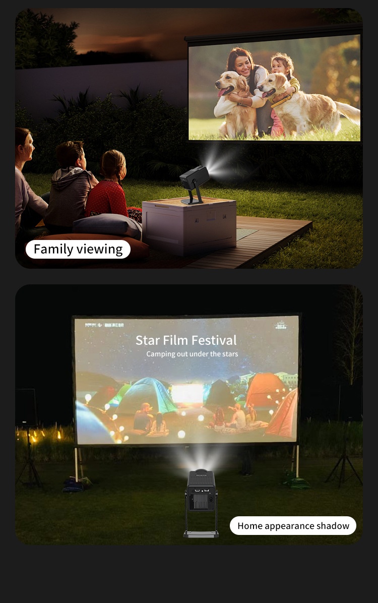 K300 Portable Smart Projector, 720P HD Movie Projector with WiFi 6 & Bluetooth 5.0, 200 ANSI Lumens, Android 14, 200" Display for Home Theater and Outdoor Use