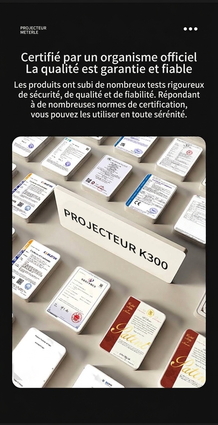 Projecteur intelligent portable K300, projecteur de films HD 720p avec WiFi 6 et Bluetooth 5.0, 200 lumens ANSI, Android 14, écran de 200 pouces pour home cinéma et utilisation en extérieur
