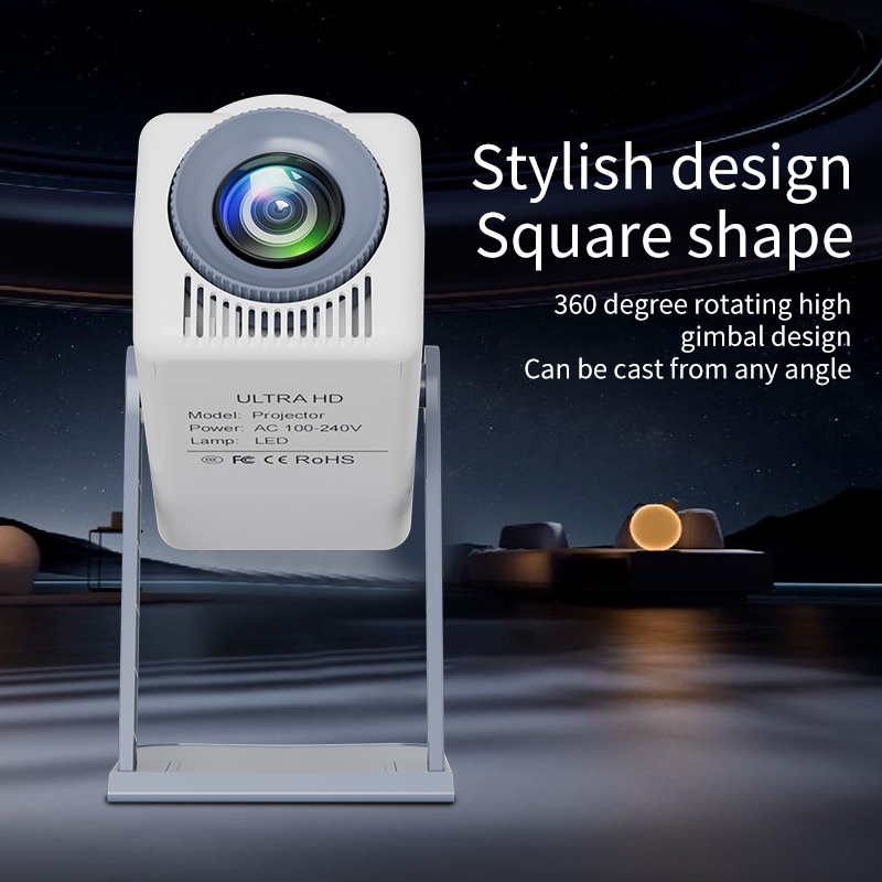 K300 Portable Smart Projector, 720P HD Movie Projector with WiFi 6 & Bluetooth 5.0, 200 ANSI Lumens, Android 14, 200" Display for Home Theater and Outdoor Use