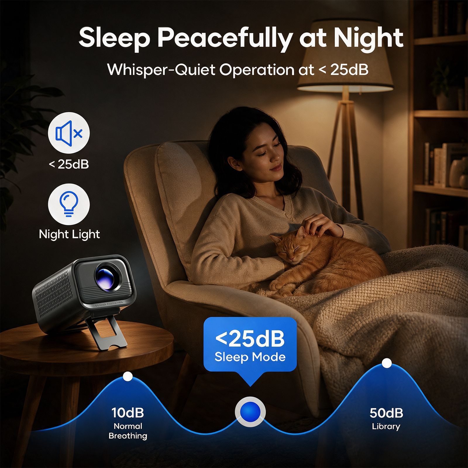 Mini Portable Projector, Native 720P HD Video Projector with Dual-Band WiFi & HDMI, 180 ANSI Lumens, 120" Display, Auto-Focus, Built-in Speakers for Home Theater and Outdoor Movies
