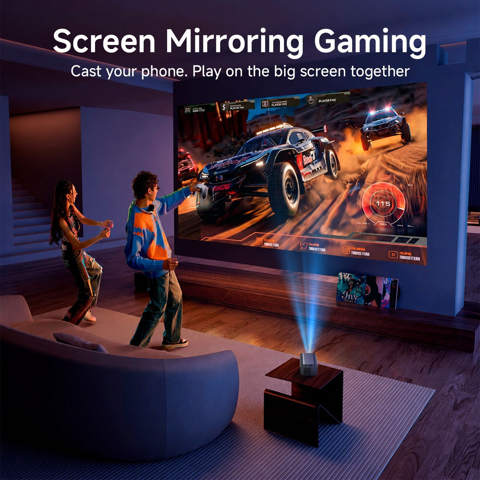 Mini Portable Projector, Native 720P HD Video Projector with Dual-Band WiFi & HDMI, 180 ANSI Lumens, 120" Display, Auto-Focus, Built-in Speakers for Home Theater and Outdoor Movies