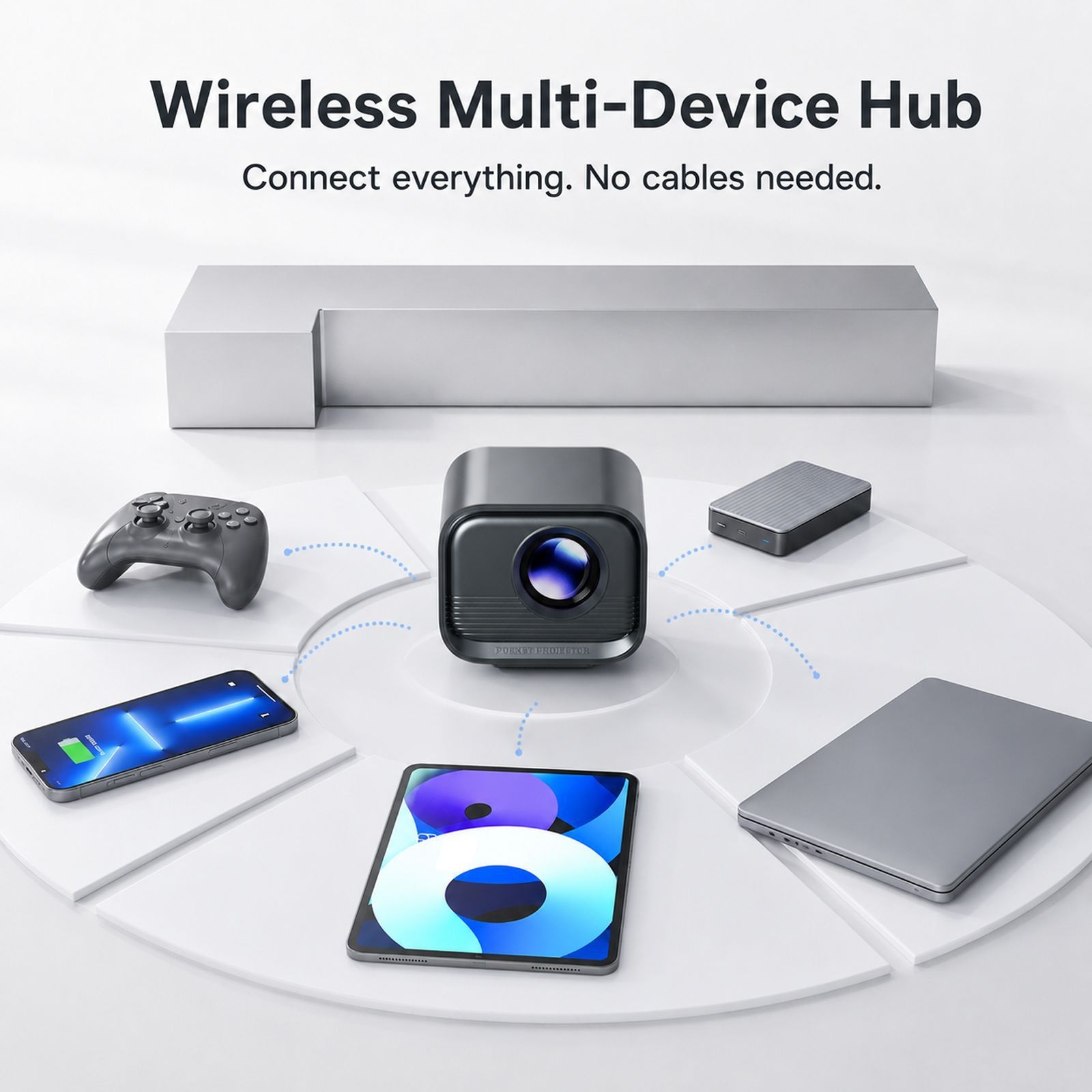 Mini Portable Projector, Native 720P HD Video Projector with Dual-Band WiFi & HDMI, 180 ANSI Lumens, 120" Display, Auto-Focus, Built-in Speakers for Home Theater and Outdoor Movies
