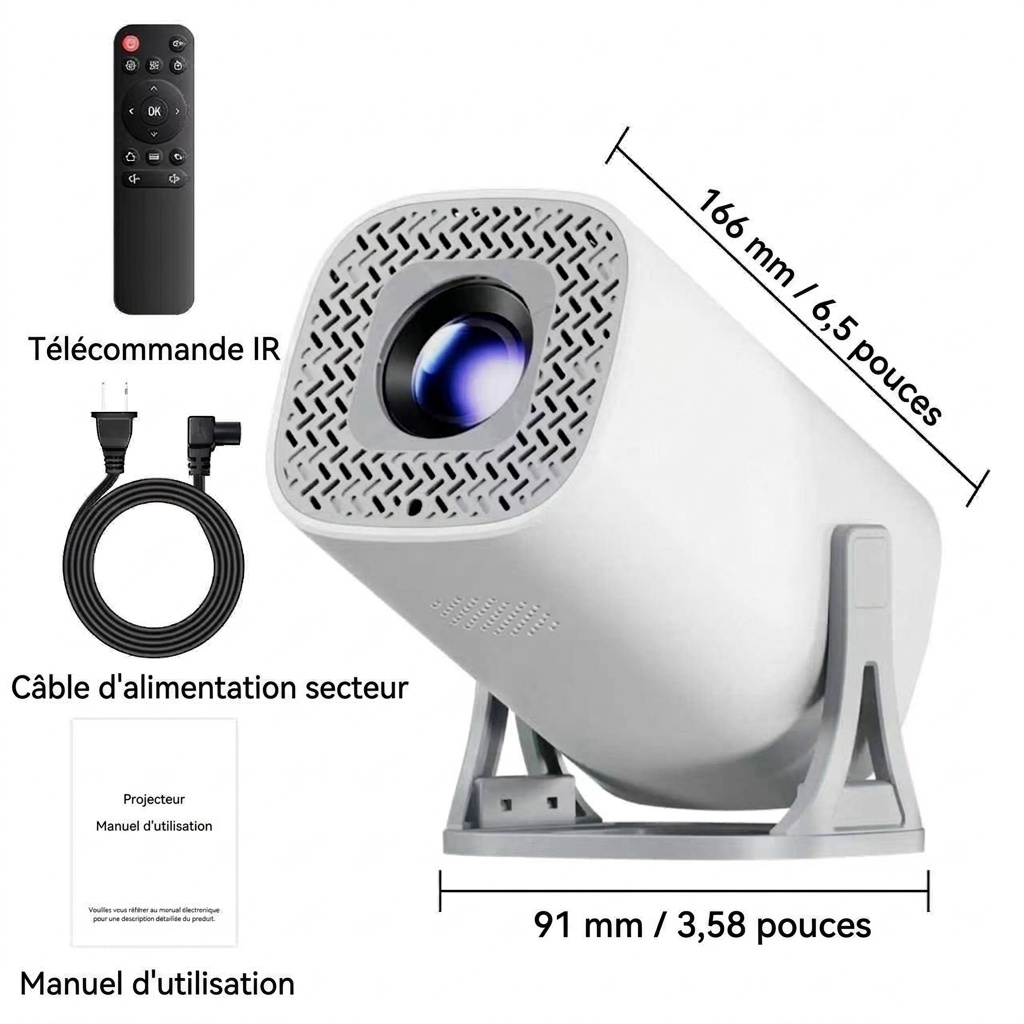 Projecteur portable intelligent S40PRO, projecteur de films 720p natif avec WiFi 6, 150 lumens ANSI, écran de 150 pouces, haut-parleurs intégrés, idéal pour le home cinéma