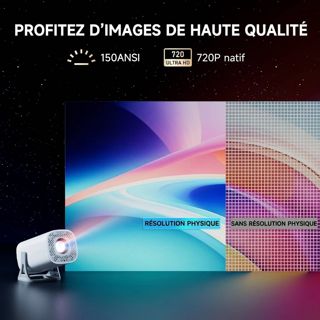 Projecteur portable intelligent S40PRO, projecteur de films 720p natif avec WiFi 6, 150 lumens ANSI, écran de 150 pouces, haut-parleurs intégrés, idéal pour le home cinéma
