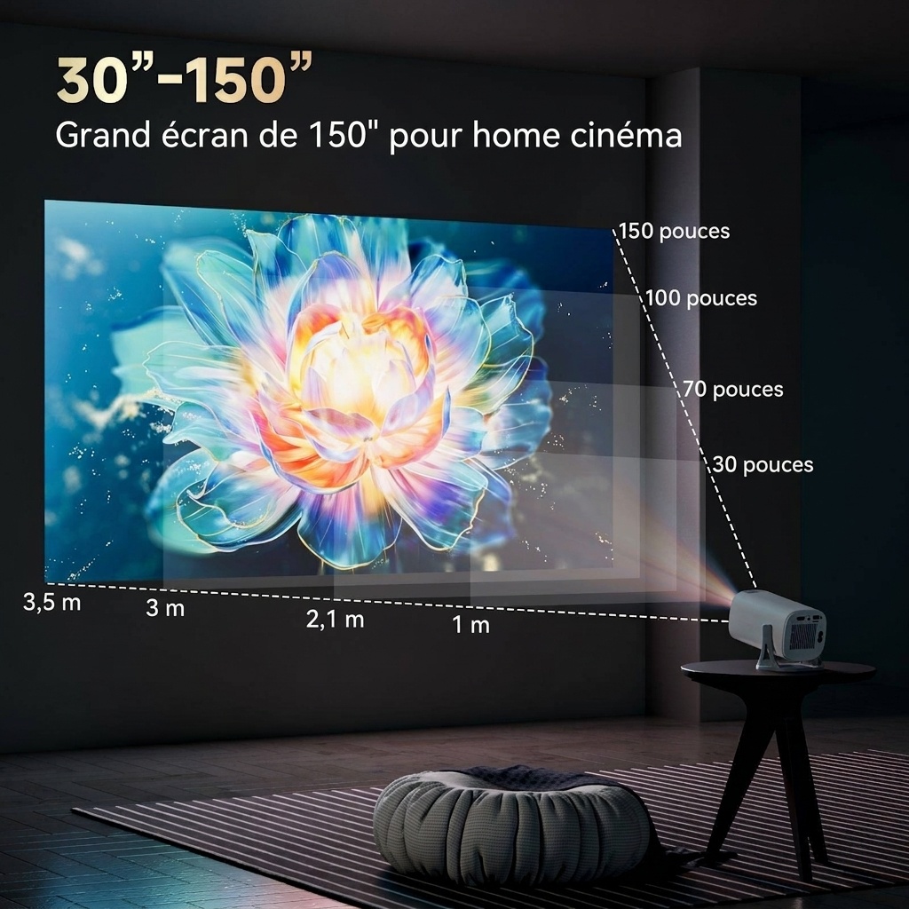 Projecteur portable intelligent S40PRO, projecteur de films 720p natif avec WiFi 6, 150 lumens ANSI, écran de 150 pouces, haut-parleurs intégrés, idéal pour le home cinéma