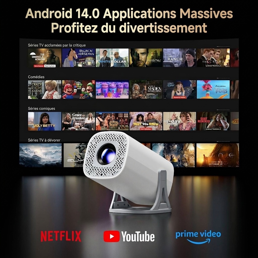 Projecteur portable intelligent S40PRO, projecteur de films 720p natif avec WiFi 6, 150 lumens ANSI, écran de 150 pouces, haut-parleurs intégrés, idéal pour le home cinéma