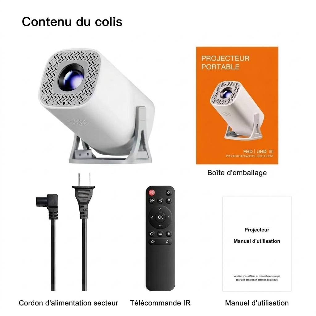 Projecteur portable intelligent S40PRO, projecteur de films 720p natif avec WiFi 6, 150 lumens ANSI, écran de 150 pouces, haut-parleurs intégrés, idéal pour le home cinéma