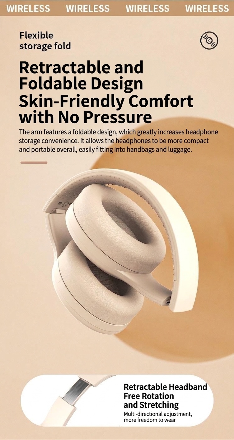 Wireless Bluetooth 5.3 Over-Ear Foldable Headphones
