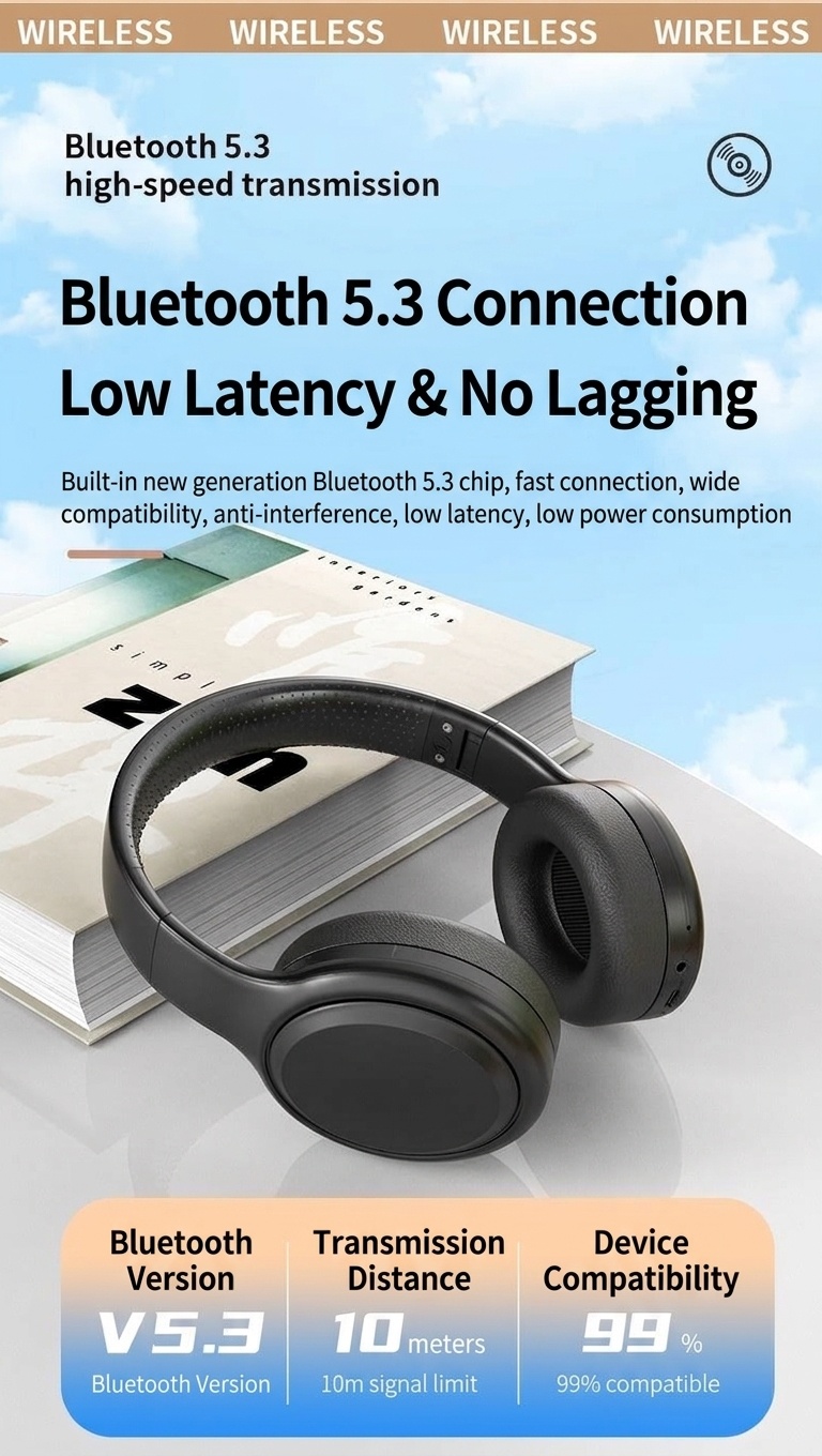 Wireless Bluetooth 5.3 Over-Ear Foldable Headphones