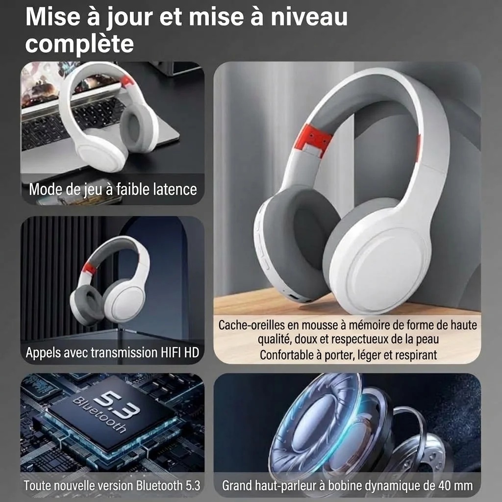 Wireless Over-Ear Bluetooth 5.3 Foldable Headphones