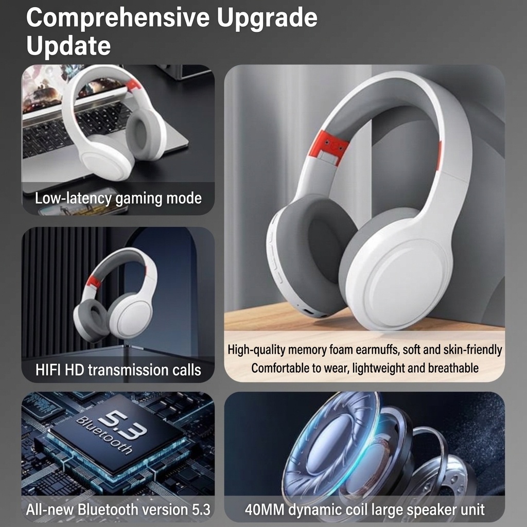 Wireless Over-Ear Bluetooth 5.3 Foldable Headphones