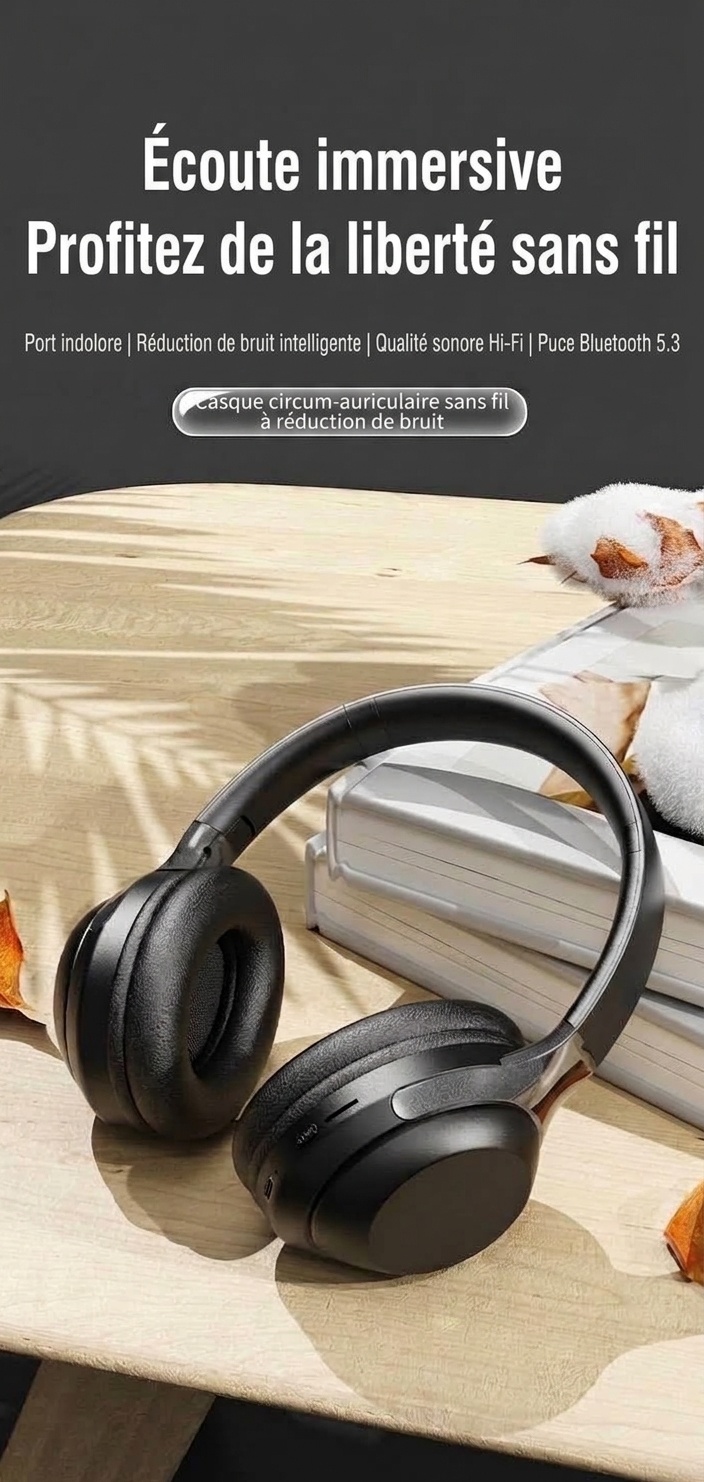 Foldable Wireless Over-Ear Bluetooth 5.3 Headphones