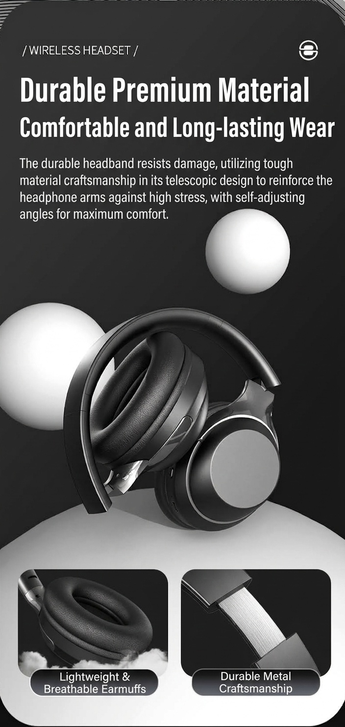 Foldable Wireless Over-Ear Bluetooth 5.3 Headphones