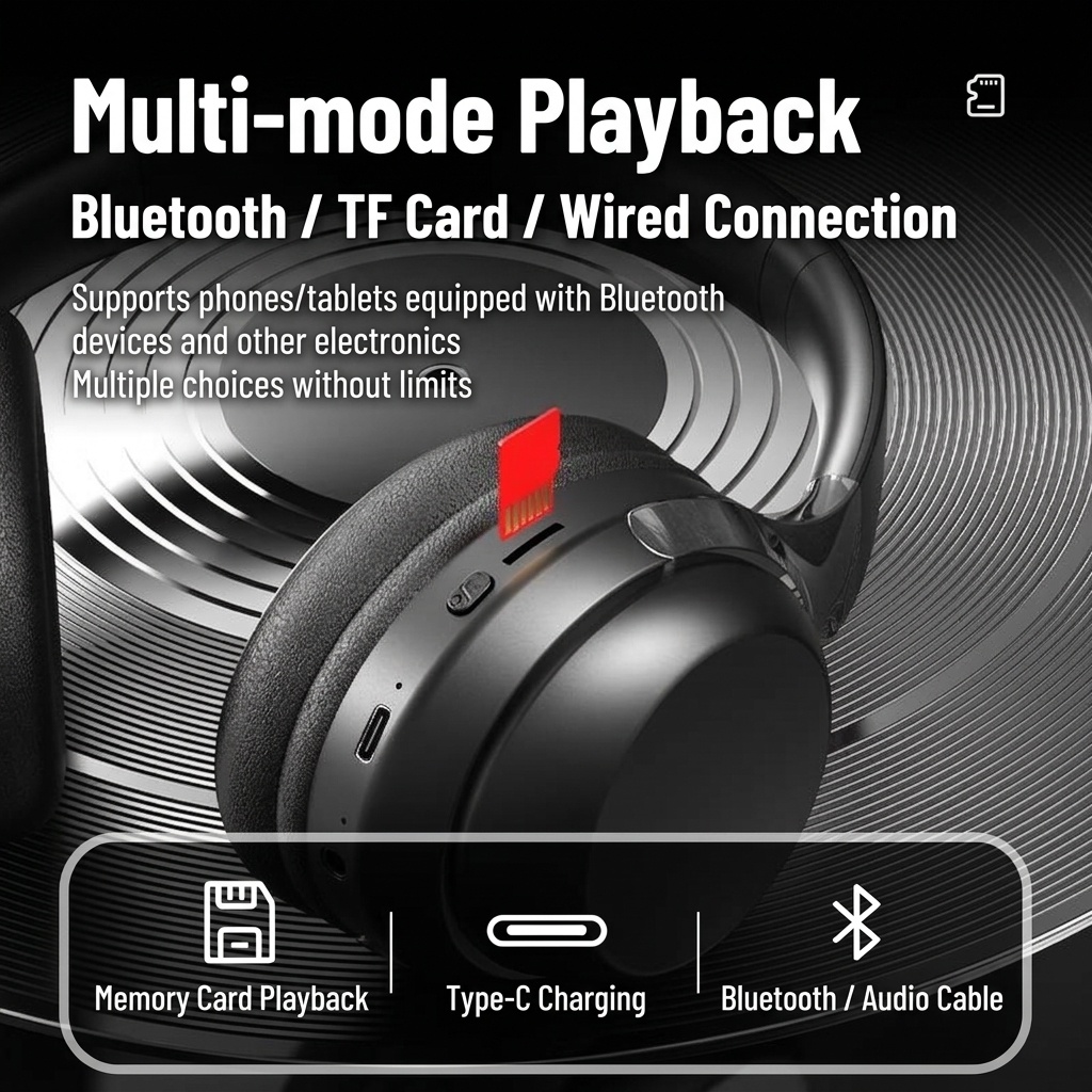 Foldable Wireless Over-Ear Bluetooth 5.3 Headphones